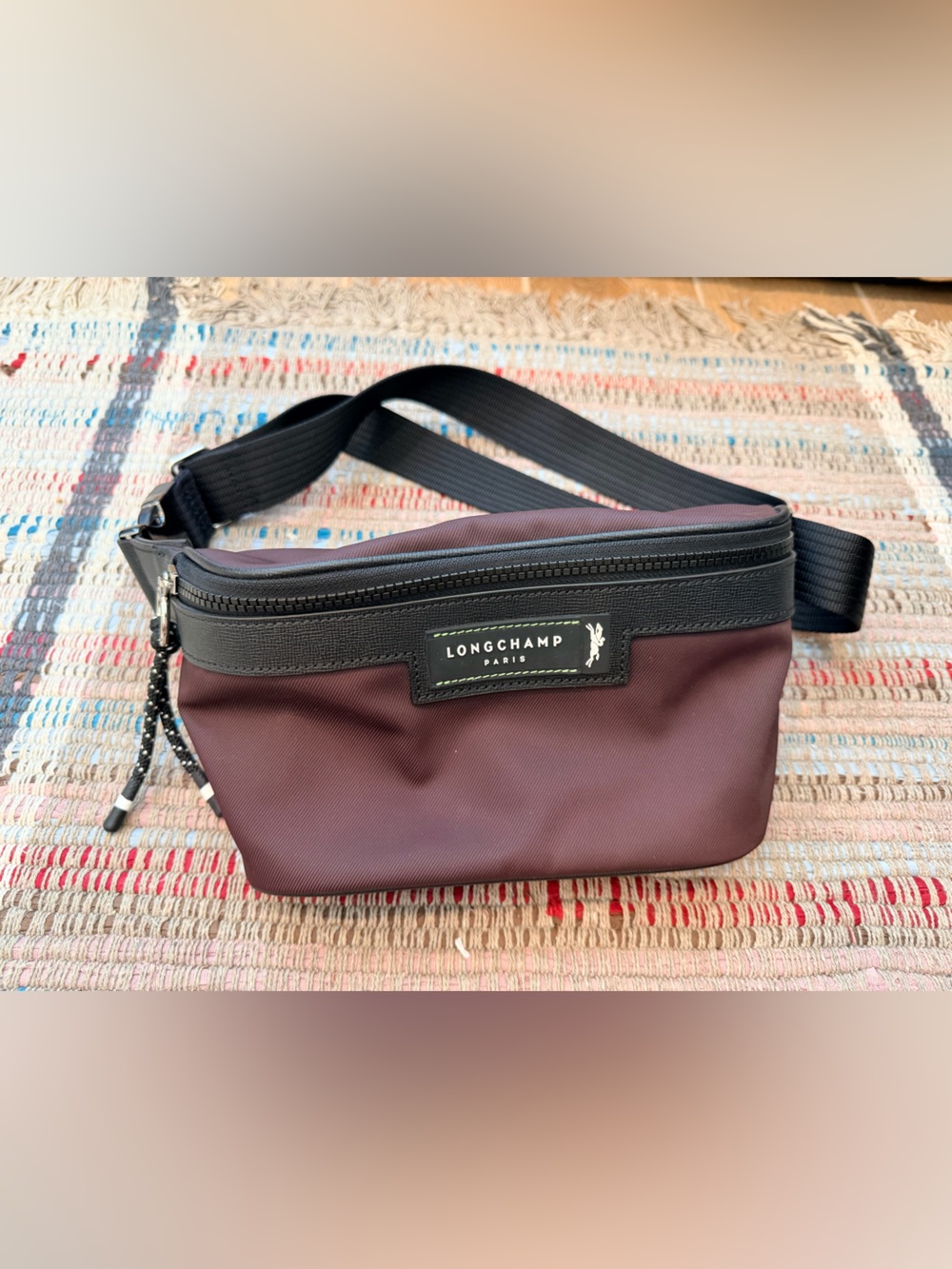 Longchamp Le Pliage Nylon & Leather Belt Bag in Maroon